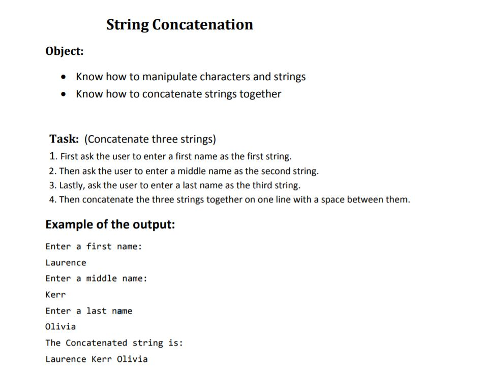 Solved String Concatenation Object: Know how to manipulate | Chegg.com