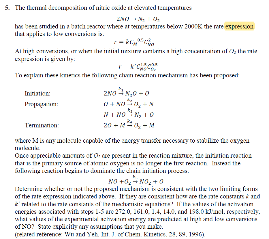 5. The thermal of nitric oxide at