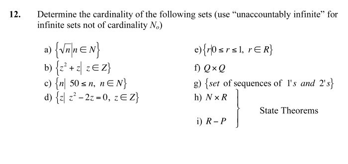 12 Determine The Cardinality Of The Following Sets Chegg Com