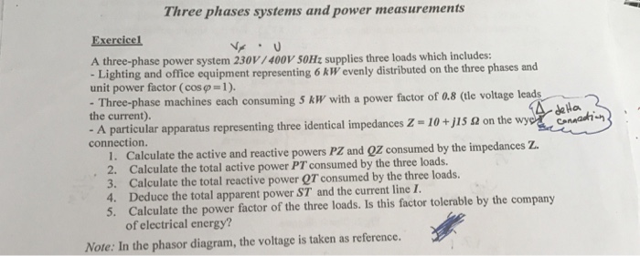 Solved Three phases systems and power measurements Exercicel | Chegg.com