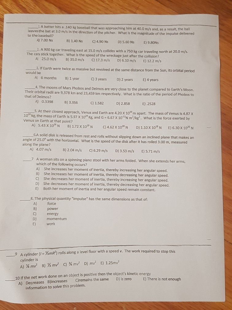 Solved LA batter hits a .140 kg baseball that was