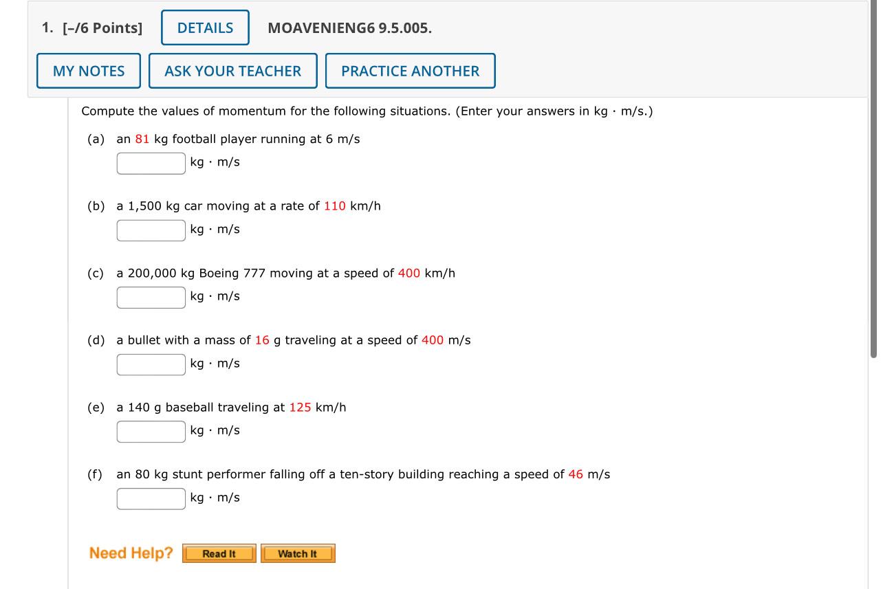 Solved Compute The Values Of Momentum For The Following | Chegg.com