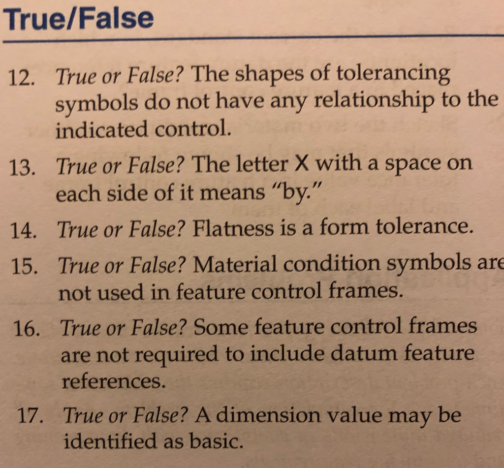 Solved True/False True or False? The shapes of tolerancing | Chegg.com