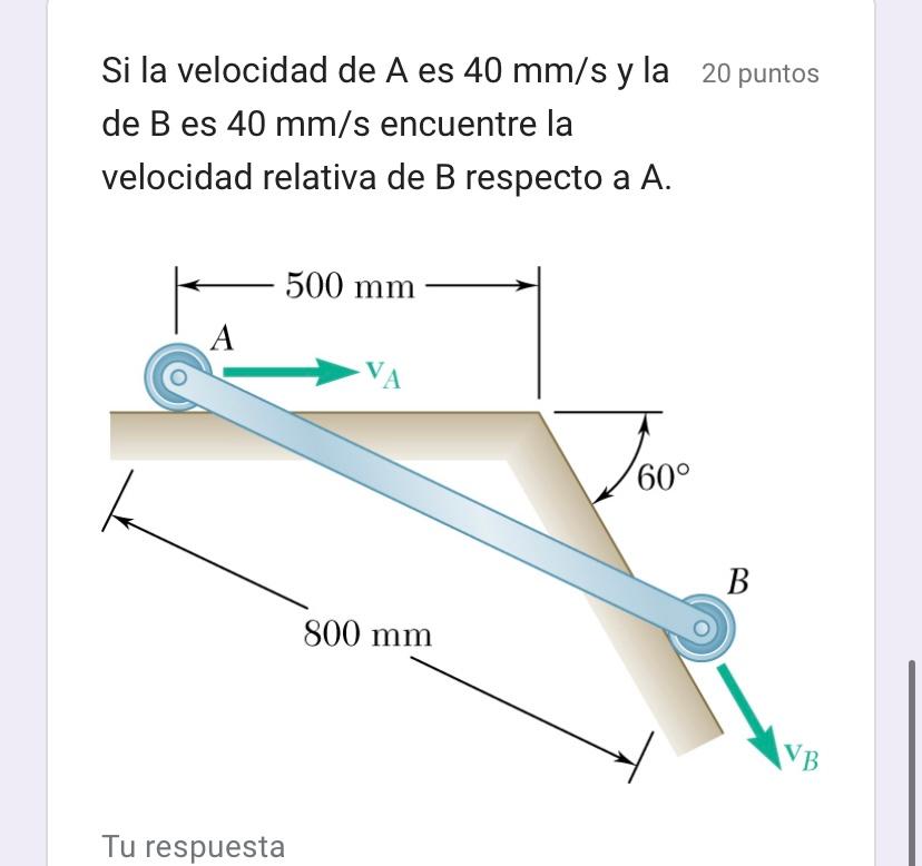 Solved If the velocity of A is 40mm/s and that of B is | Chegg.com