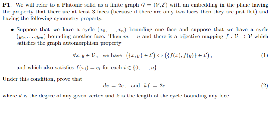 Solved P1. We Will Refer To A Platonic Solid As A Finite | Chegg.com