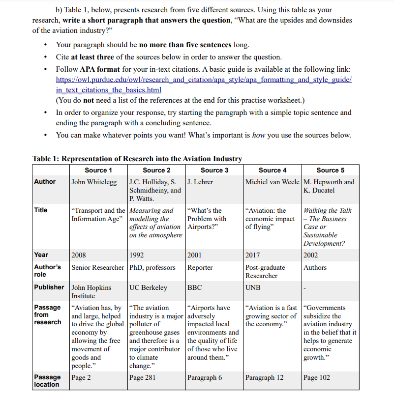 b) Table 1, below, presents research from five | Chegg.com