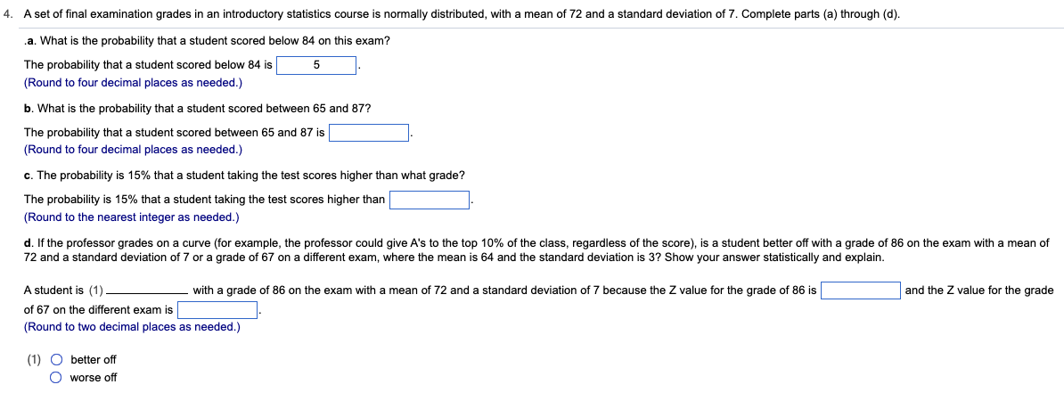 Solved A set of final examination grades in an introductory | Chegg.com