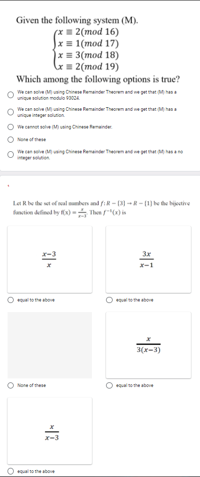 Solved Given the following system (M). = 2(mod 16) x = 1(mod | Chegg.com