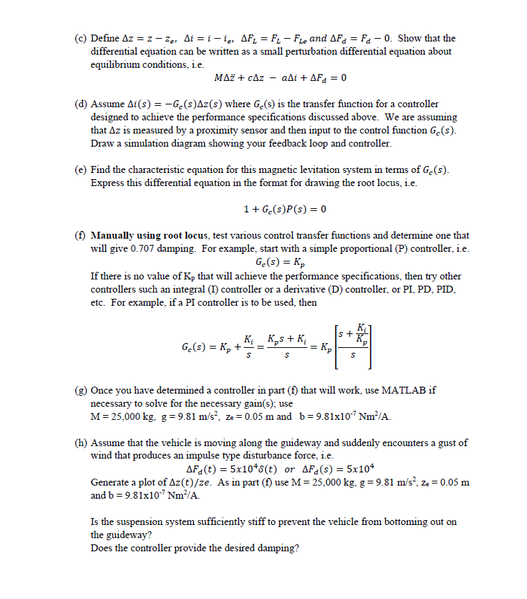 = (c) Define Az = z - Ze, Ai = i-is, AF1 = F1 - Fle | Chegg.com