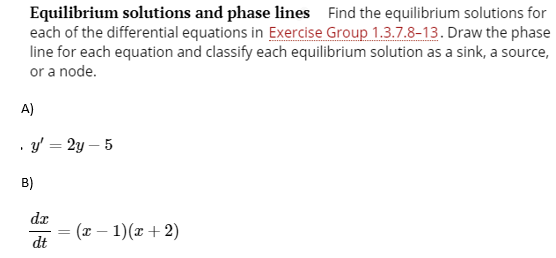 Solved Equilibrium solutions and phase lines Find the | Chegg.com