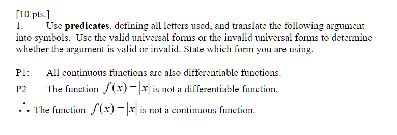 Solved (10 pts.] 1. Use predicates, defining all letters | Chegg.com