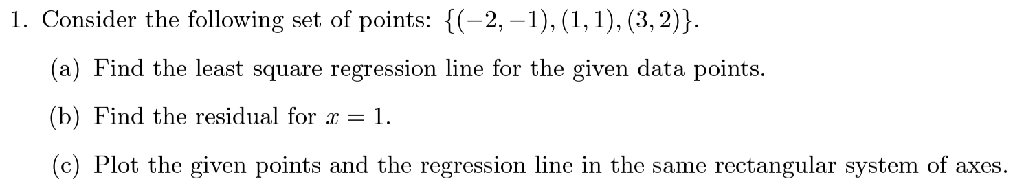 Solved 1. Consider the following set of points: {(-2, -1), | Chegg.com