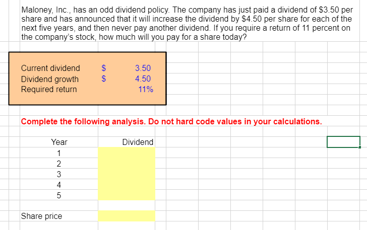 Indicates required question. Current Dividend per share. Dividends and Dividend Policy. Stock Price calculation. How to calculate growth rate % per annum.