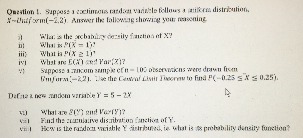 Solved Question 1. Suppose a continuous random variable | Chegg.com