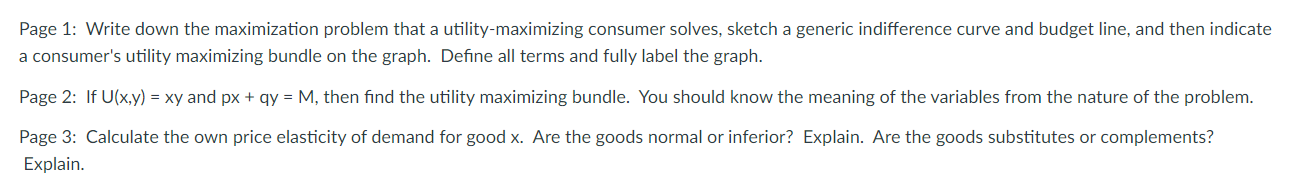 Solved Page 1: Write down the maximization problem that a | Chegg.com