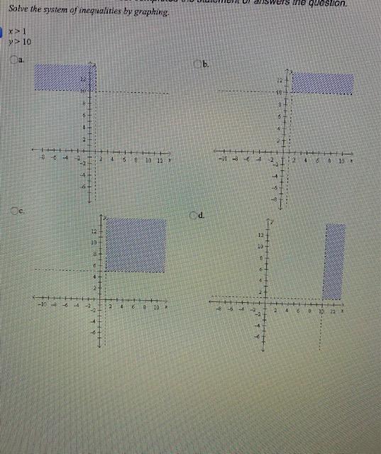 solve the system of inequalities by graphing. y≤ – 1 x≥1