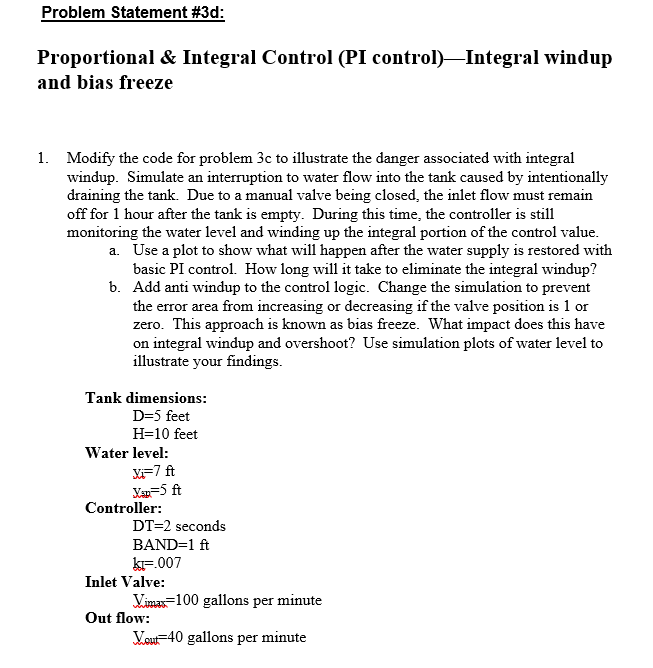 SOLVE IN MATLAB: Problem Statement #3d:Proportional & | Chegg.com