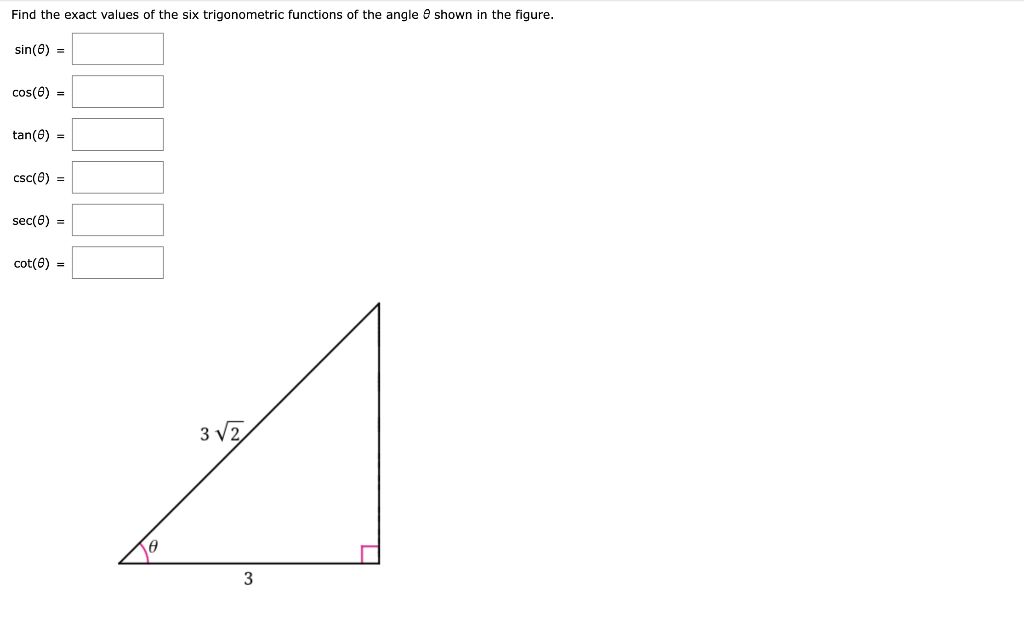 find the exact values of the six trigonometric functions of the angle