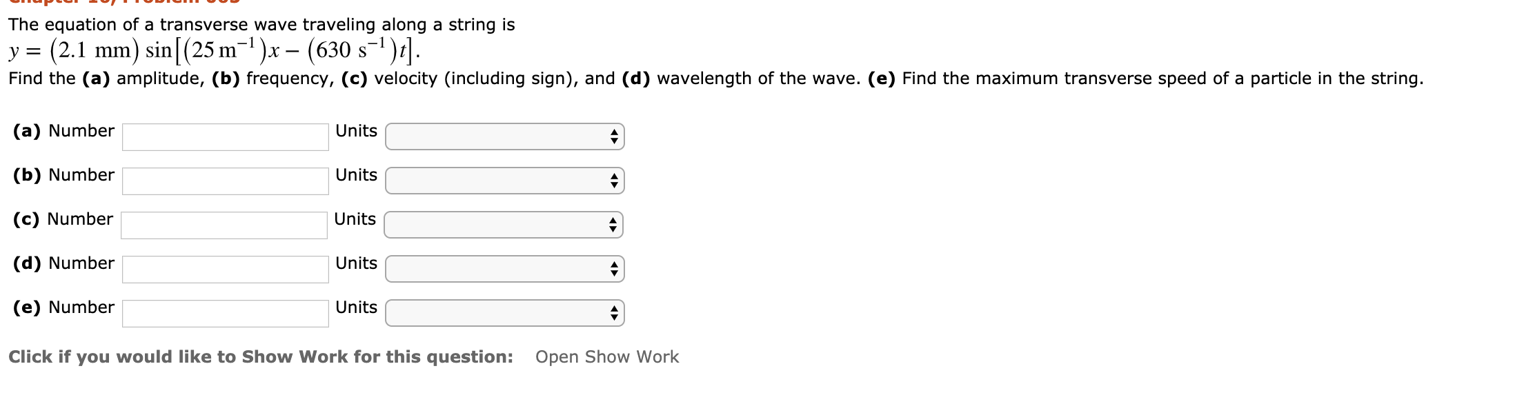 Solved Iu The Equation Of A Transverse Wave Traveling Alo Chegg Com