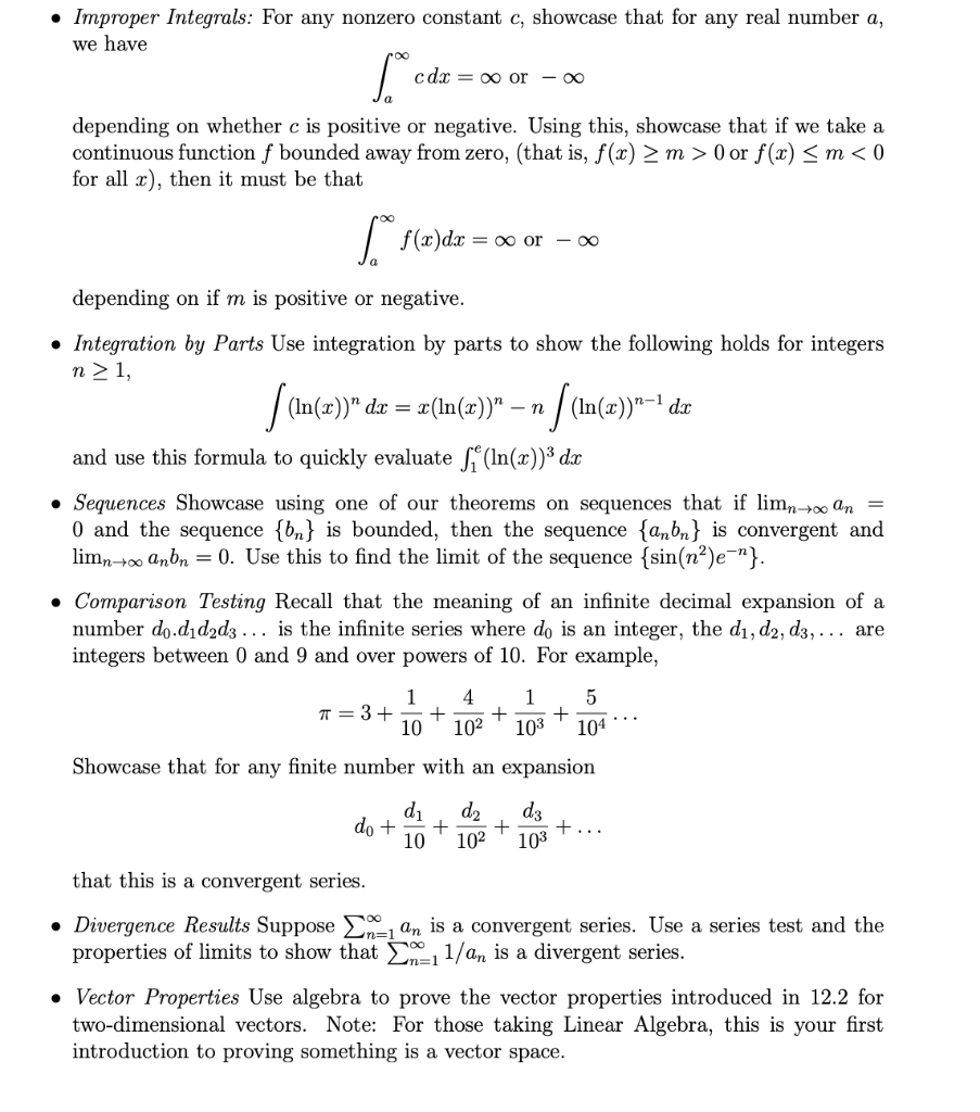 - Improper Integrals: For any nonzero constant c, | Chegg.com