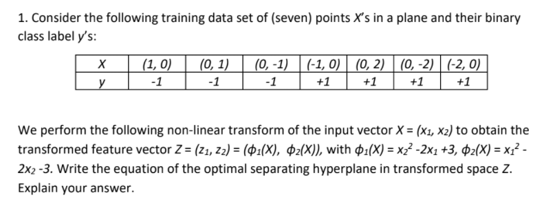 Solved 1. Consider the following training data set of | Chegg.com