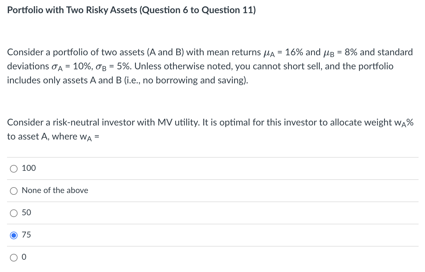 Solved Portfolio With Two Risky Assets (Question 6 To | Chegg.com