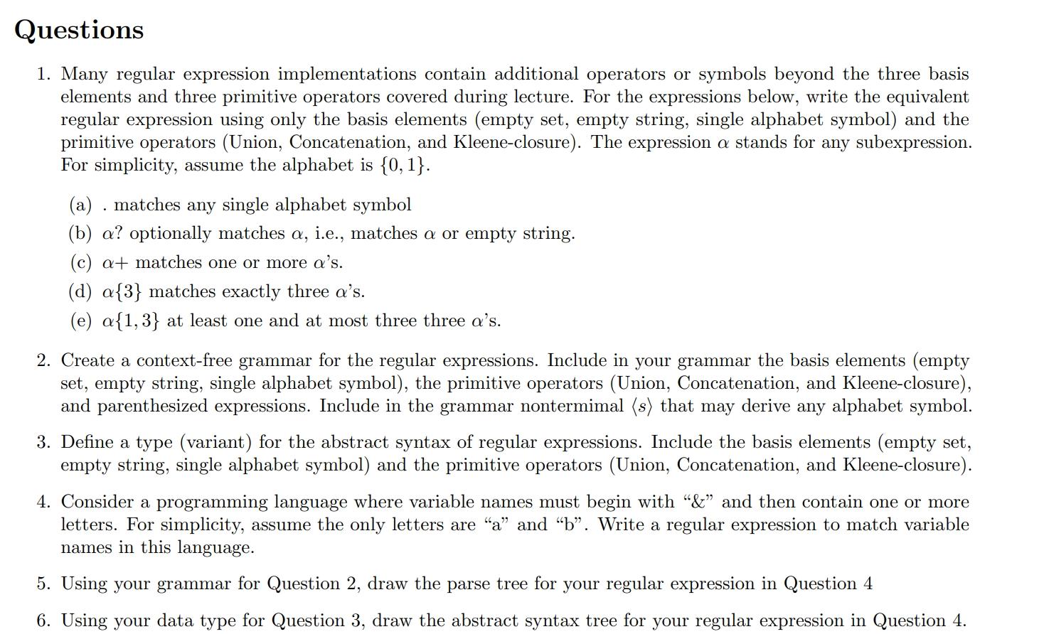 Solved 1. Many regular expression implementations contain | Chegg.com