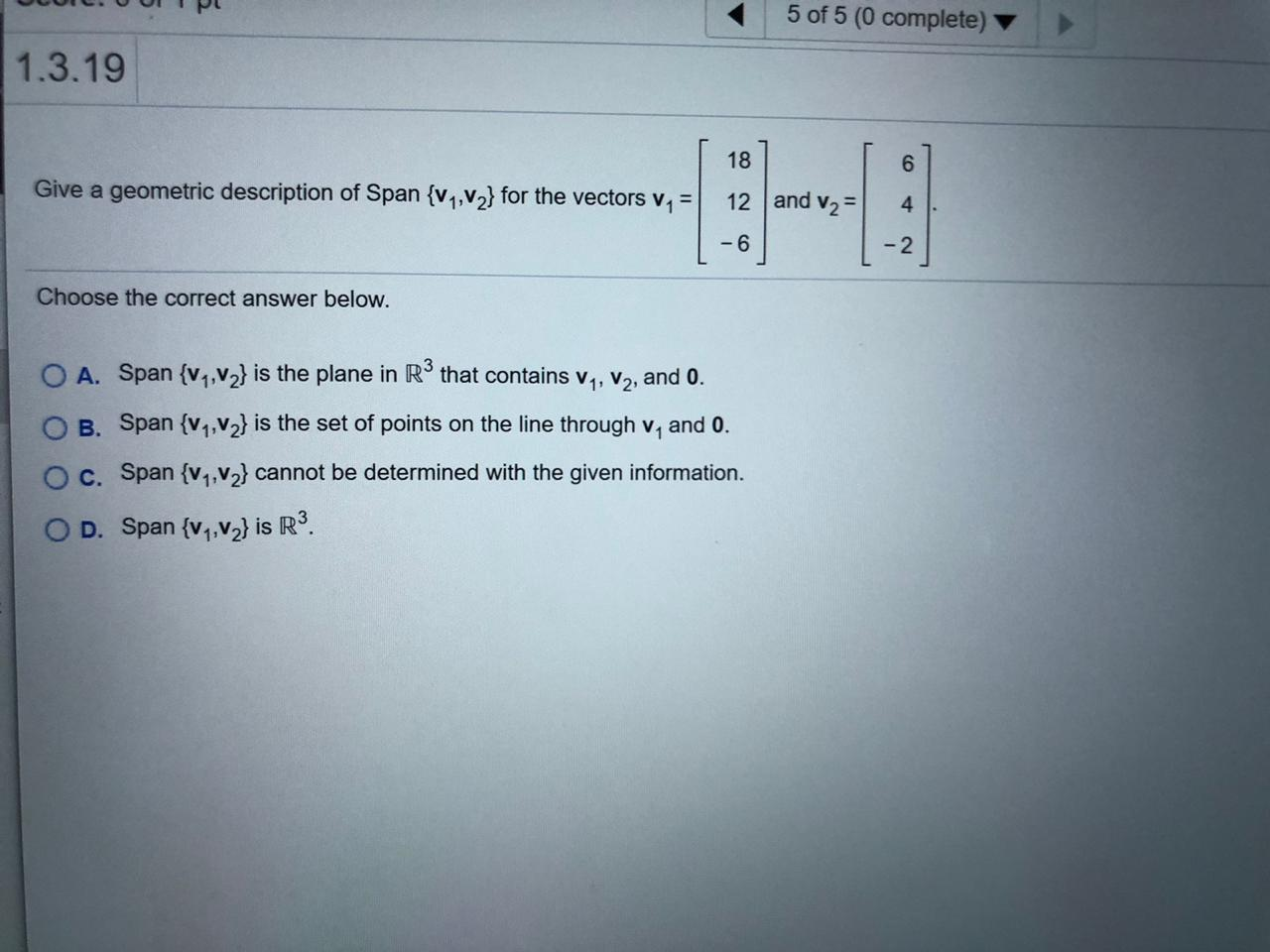 Solved 0 .001 5 of 5 (0 complete) 1.3.19 Give a geometric | Chegg.com