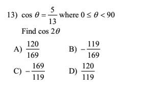 Solved 5 13) cos 0= where 0 so