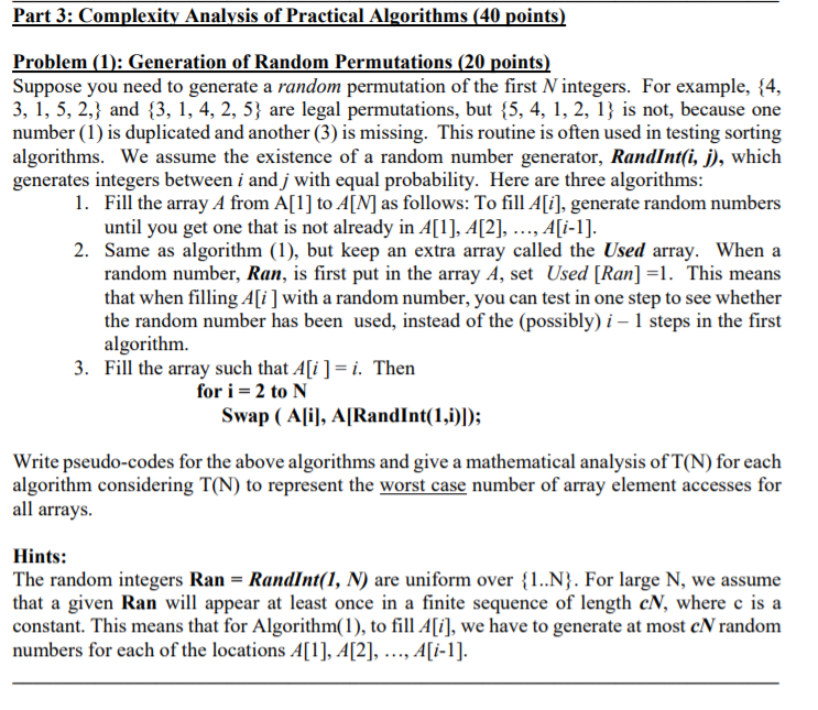 Part 3: Complexity Analysis Of Practical Algorithms | Chegg.com