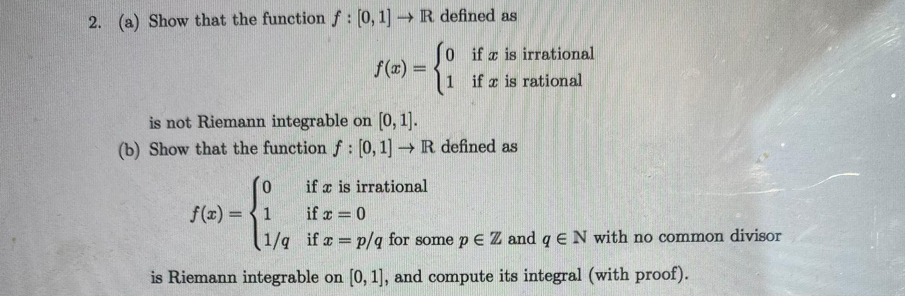 Solved 2. (a) Show that the function f:[0,1]→R defined as | Chegg.com