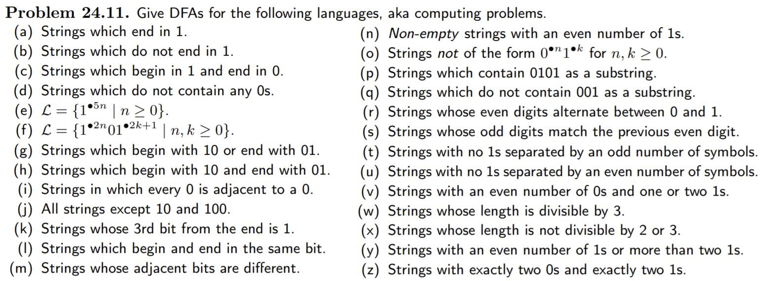 Solved = 2n {1•2001•2k+1 Problem 24.11. Give DFAs For The | Chegg.com