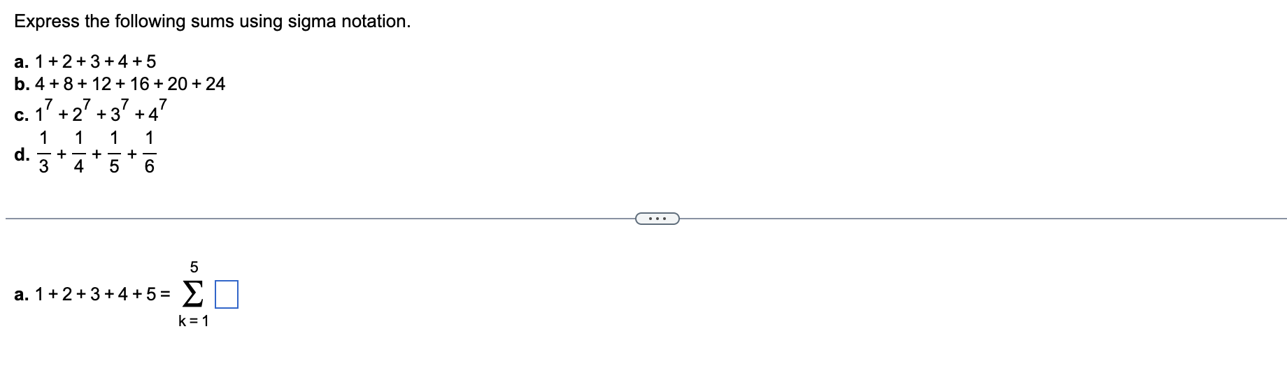 Solved Express the following sums using sigma notation. a. 1 | Chegg.com