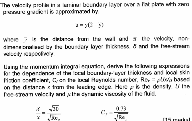 The velocity profile in a laminar boundary layer over | Chegg.com