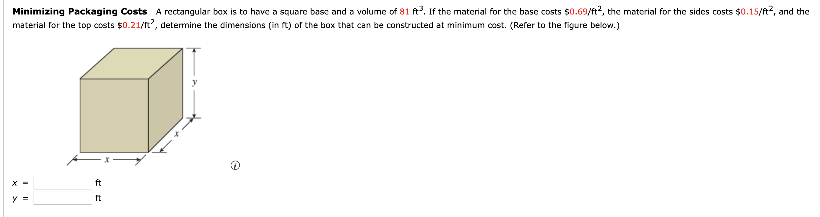 Solved . Minimizing Packaging Costs A rectangular box is to | Chegg.com