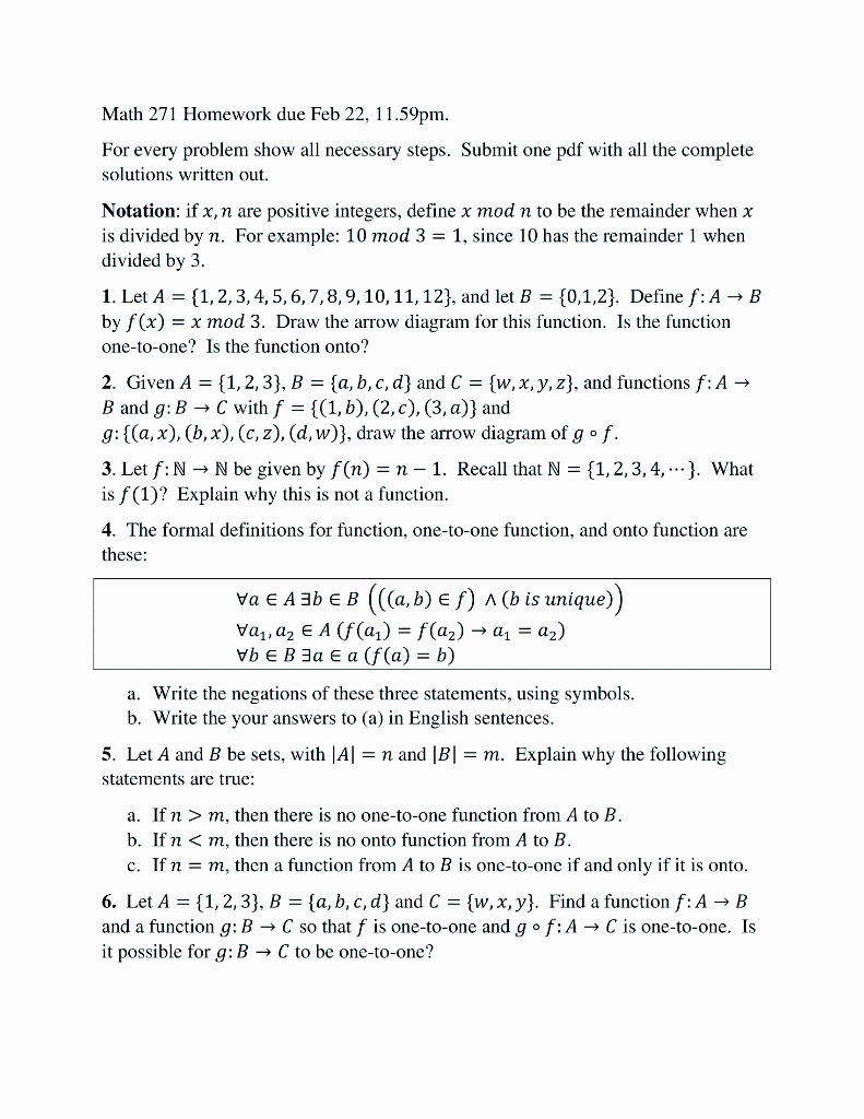 Solved Math 271 Homework Due Feb 22, 11.59pm. For Every | Chegg.com