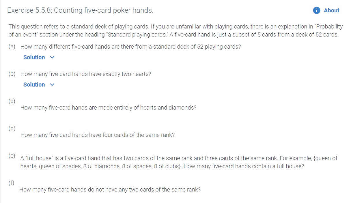 Exercise 5 5 8 Counting Five Card Poker Hands About Chegg Com