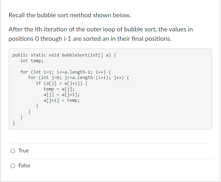 Solved Recall the bubble sort method shown below. After the | Chegg.com