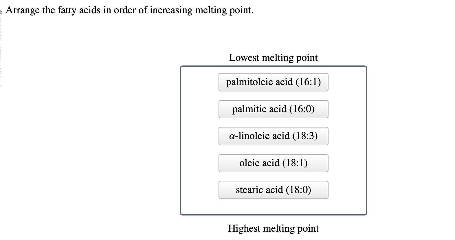 Solved Arrange the fatty acids in order of increasing