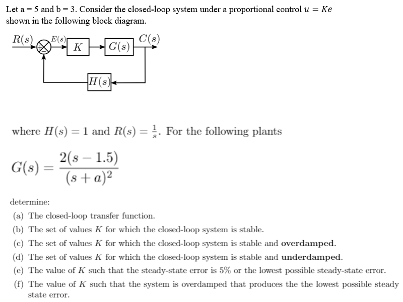 Solved Let A = 5 And B = 3. Consider The Closed-loop System | Chegg.com ...