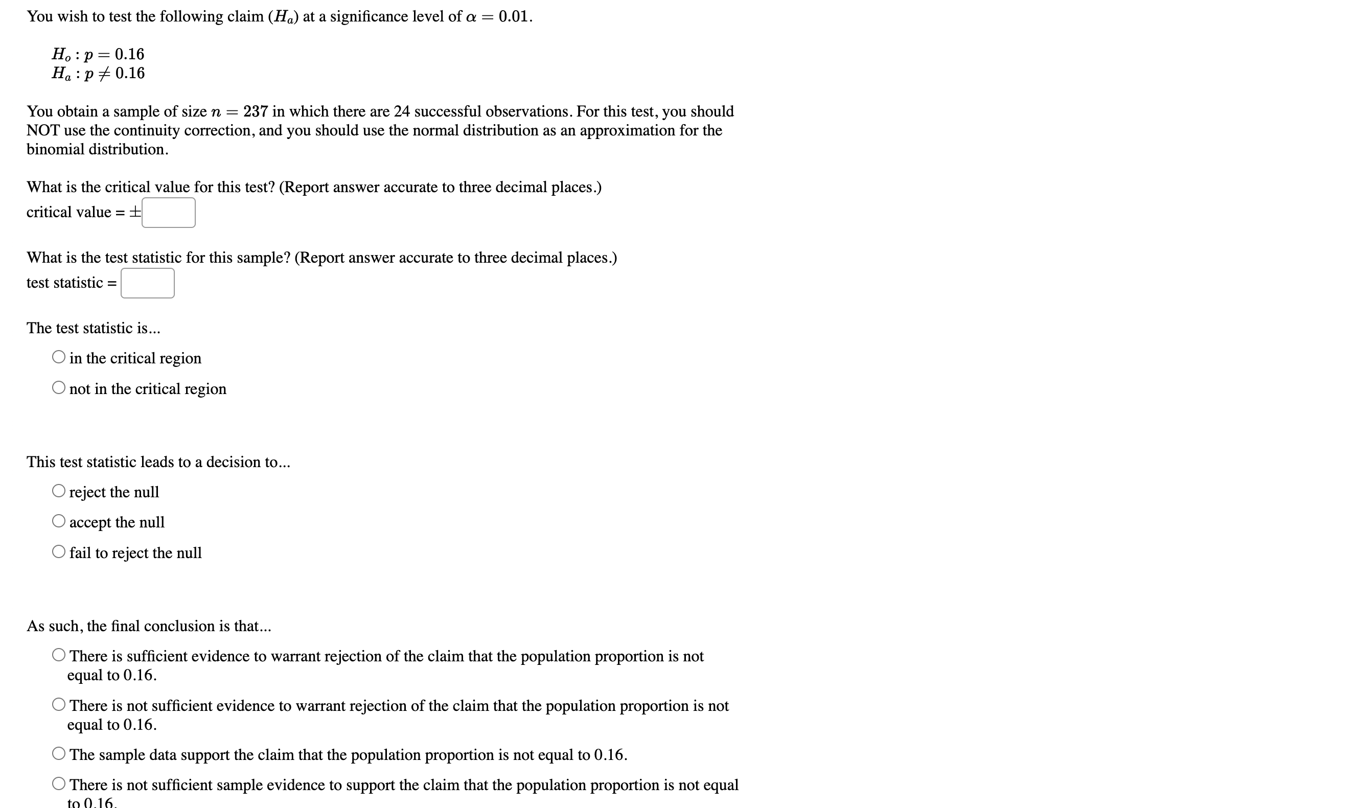Solved You wish to test the following claim (Ha) at a | Chegg.com
