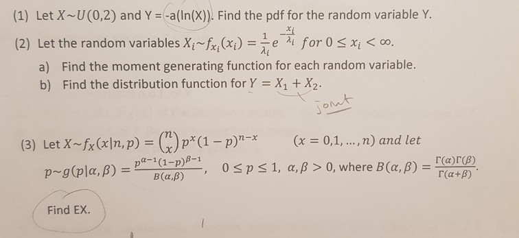 Solved 1 Let X U 0 2 And Y A In X Find The Pdf F Chegg Com