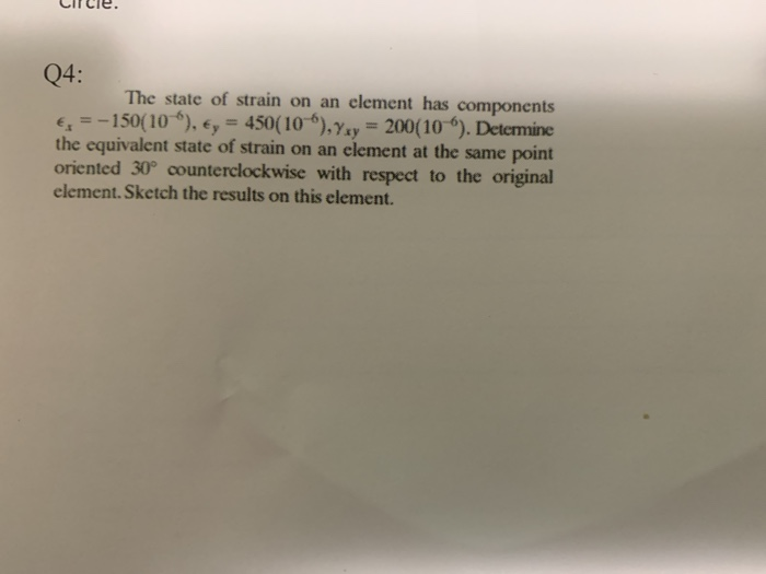 Solved Q4 The state of strain on an element has components | Chegg.com