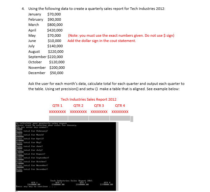  Solved 4 Using Following Data Create Quarterly Sales Report Tech 