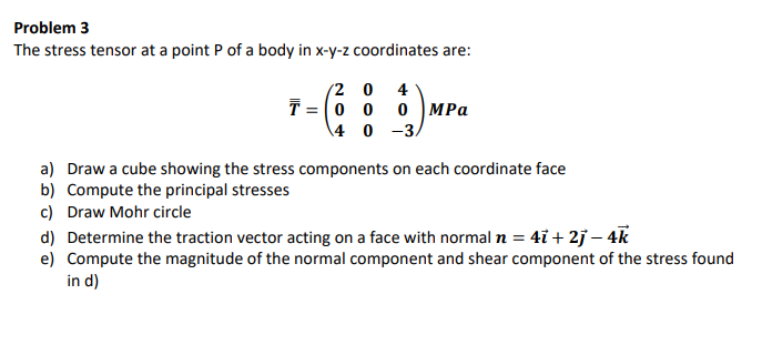 Solved Problem 3 The stress tensor at a point P of a body in | Chegg.com