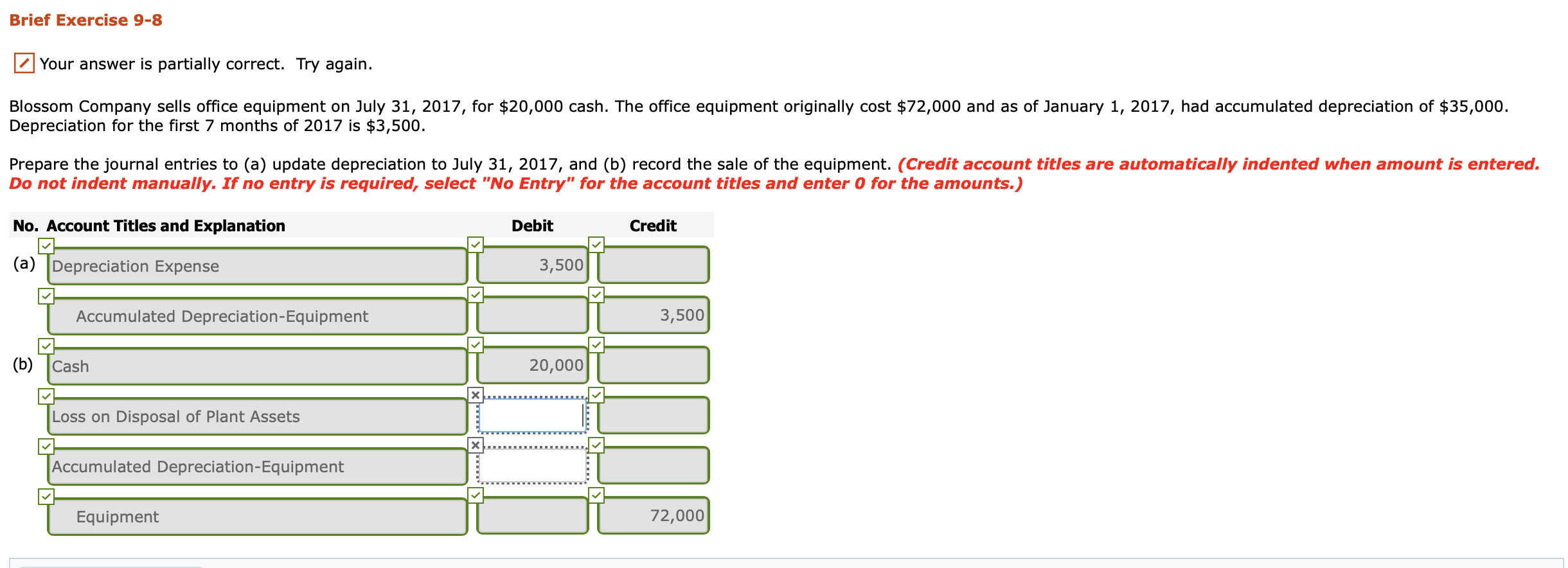 Solved Brief Exercise 9-8 Your answer is partially correct. | Chegg.com