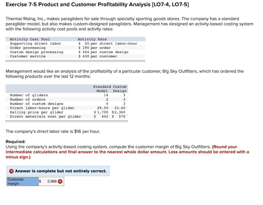 Solved Exercise 7-5 Product And Customer Profitability | Chegg.com