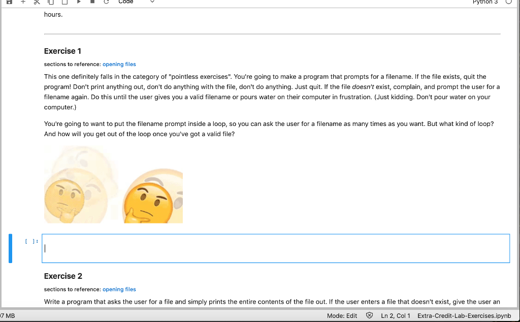 Solved + 2 U Code Python 3 U hours. Exercise 1 sections to | Chegg.com