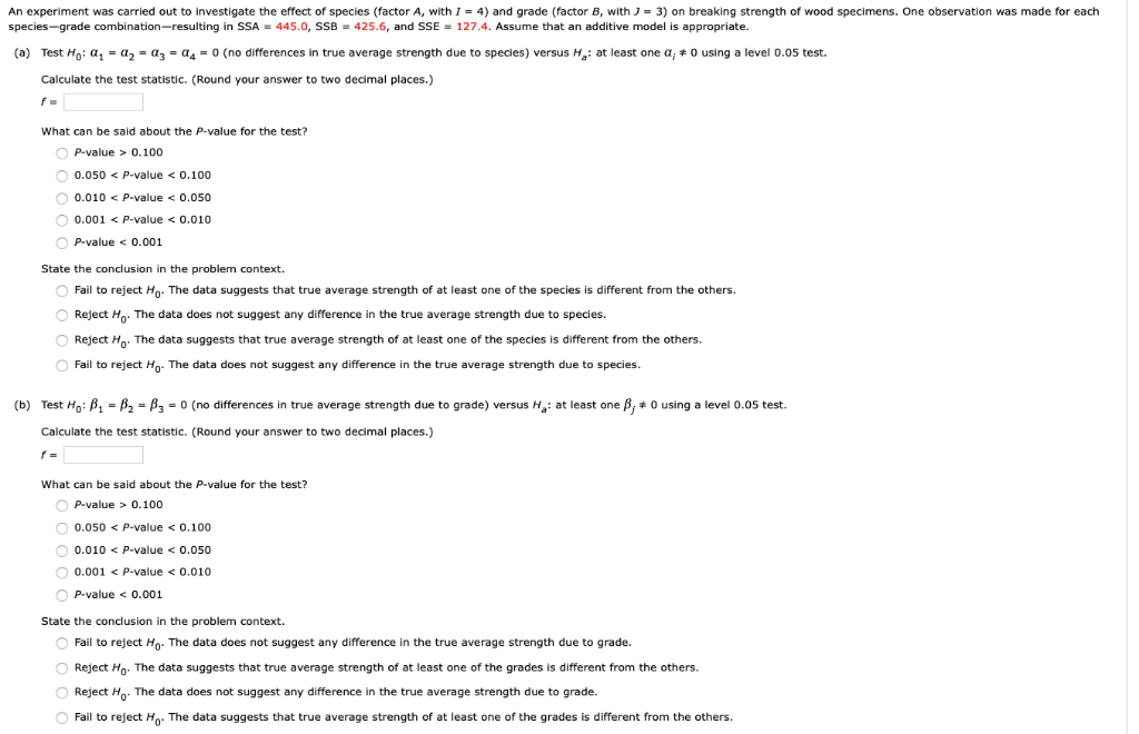 Solved An Experiment Was Carried Out To Investigate The | Chegg.com