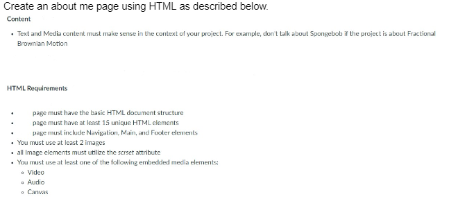 Solved Create an about me page using HTML as described | Chegg.com